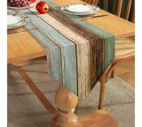 Hanrunsi Chemin de Table Salon Moderne Vert Espace de Chemin de Table Ensembles Antiques Vieux Bois Rustique Bleu-Beige-Brun Tapis de Table pour Table À Manger Lin de Mariage 40x140cm