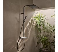 Hansa Ensemble de douche thermostatique Aurelia 4719911333 25x25 cm carré effet pluie noir mat