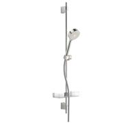 Hansa Basicjet - Set de pommeau de douche, 1 jet, flexible et barre avec tablette, chrome 44670113