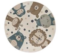 Hanse Home Adventures Tapis Rond pour Enfant - Motif Animaux Lion et Ours - pour Chambre d'enfant, Salle de Jeux, Chambre d'adolescent, Salon - Crème/Marron/Bleu - 100 cm