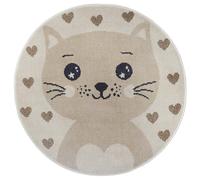 Hanse Home Adventures Tapis Rond pour Enfant - Motif cœur de Chats - Motif cœur Animal - pour Chambre d'enfant, Salle de Jeux, Chambre d'adolescent, Salon - Beige crème - 140 cm