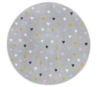 Hanse Home Adventures Tapis Rond pour Enfant - Motif cœur - pour Chambre d'enfant, Salle de Jeux, Chambre d'adolescent, Salon - Gris, 100 cm