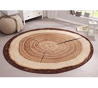 HANSE Home Bastia Tapis rond au design spécial - Motif tronc d'arbre moderne aspect bois - Pour salle à manger, salon, couloir, chambre à coucher, cuisine - Marron - Diamètre 100 cm