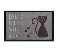 HANSE Home Life is Better with a Cat Paillasson antidérapant pour l'intérieur et l'extérieur Inscription « Life is Better with a Cat » Gris 45 x 75 cm