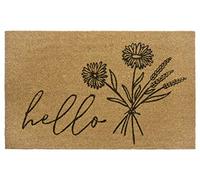 Hanse Home Paillasson en Coco pour l'intérieur - 45 x 75 cm - Paillasson en Coco - Design Floral - Hello - Antidérapant - pour entrée et extérieur Couvert - Naturel