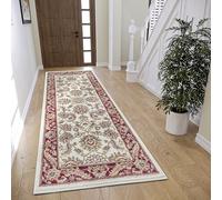Hanse Home Reni Tapis Oriental Classique tissé serré avec Ornements et Motifs Floraux à Poils Courts et Doux, pour Chambre à Coucher, Salle à Manger, Salon, Couloir - Crème/Rouge - 80 x 240 cm