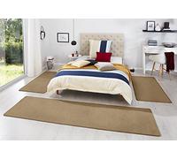 HANSE Home Tapis de Tour de lit Fancy 3 pièces - Descente de lit en Velours - Tapis à Poils Courts - Couleur Unie - pour Chambre d'enfant, Chambre à Coucher - Marron - 2 x 67 x 140 cm - 1 x 67 x 250