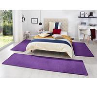 HANSE Home Tapis de Tour de lit Fancy 3 pièces - Descente de lit en Velours - Tapis à Poils Courts - Couleur Unie - pour Chambre d'enfant, Chambre à Coucher - Violet - 2 x 67 x 140 cm - 1 x 67 x 250