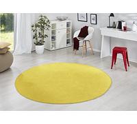 HANSE Home Tapis Fancy Rond - Tapis de Salon uni Moderne en Velours pour Salle à Manger, Salon, Chambre d'enfant, Couloir, Chambre à Coucher, Cuisine - Jaune, Ø 200 cm