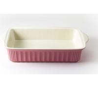 Hanseküche Grand plat à gratin pour 4 personnes en céramique de haute qualité - Idéal pour lasagnes, soufflés ou tiramisu, Grand plat à gratin, plat à four, plat à lasagnes rectangulaire (rose)