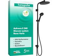hansgrohe Activera S - Colonne de douche max. 8 l/min (EcoSmart) sans mitigeur, douche pluie (240 mm), douchette (2 jets), support, tuyau, barre et douche de tête, Noir mat, 28074670