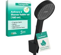 hansgrohe Activera Select S 28054670 Ensemble de douche avec pommeau de douche à économie d'eau (EcoSmart, 2 types de jet, flexible de douche 1,60 m) et support de pommeau de douche, noir mat