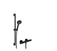 hansgrohe Activera Select S Système de douche apparent 95, EcoSmart avec EcoStat Fine Varia et barre de douche 65cm, 28876670, Couleur: noir mat