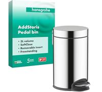 hansgrohe AddStoris - Poubelle de salle de bain avec capacité de 3 l, Poubelle à pédale, Accessoires de salle de bain, Soft Close, Chromé, 41775000