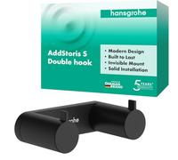 hansgrohe AddStoris S 41785670 Double Crochet Porte-Serviettes, Crochet de Peignoir, Fixation cachée, Accessoire de Salle de Bain, Noir Mat