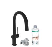 hansgrohe Aqittura M91 robinet de cuisine 76801670 avec bec extractible, 1jet, kit de démarrage, noir mat