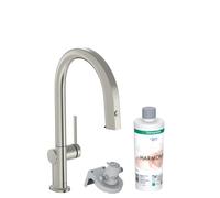 hansgrohe Aqittura M91 Mitigeur de cuisine, kit de démarrage, Filtersystem 210, extractible jusquà 76cm, 1jet, sBox, 76800800, Couleur: acier inoxydable brossé