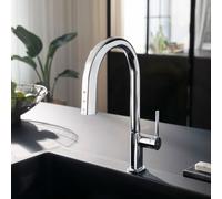 hansgrohe Aqittura M91 mitigeur de cuisine avec système soda et sBox, extractible, pivotant, 76806000, sBox