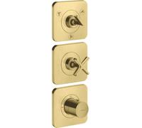 hansgrohe AXOR Citterio E module thermostatique 38 x 12 encastré pour 3 consommateurs avec 3 rosaces individuelles, 36704950, Couleur: laiton brossé