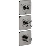 hansgrohe AXOR Citterio E module thermostatique 38 x 12 encastré pour 3 consommateurs avec 3 rosaces individuelles, 36704330, Couleur: Chrome noir poli
