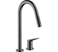 hansgrohe AXOR Citterio M DN 15 Mitigeur monocommande de cuisine 2 trous 220 avec douchette coulissante, 34822330, Couleur: Chrome noir poli