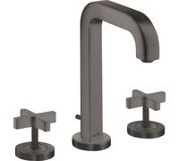 hansgrohe AXOR Citterio Mélangeur lavabo 3 trous AXOR 170, vidage escamotable, bec verseur 140mm, poignées croisées, rosettes, 39133340, Couleur: Chrome noir brossé