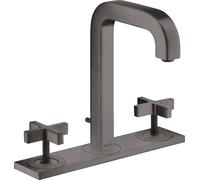 hansgrohe AXOR Citterio Mélangeur lavabo 3 trous AXOR 170, vidage escamotable, bec verseur 140mm, poignées croisées, plaque de fixation, 39134340, Couleur: Chrome noir brossé