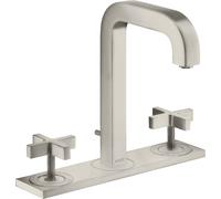 hansgrohe AXOR Citterio Mélangeur lavabo 3 trous AXOR 170, vidage escamotable, bec verseur 140mm, poignées croisées, plaque de fixation, 39134800, Couleur: Acier inoxydable Optic