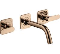 hansgrohe AXOR Citterio mitigeur lavabo 3 trous encastré pour montage mural avec bec verseur 166 mm, béqu'illes et rosaces, 34313300, Couleur: Rouge poli or