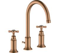 Mitigeur lavabo 3 trous Hansgrohe 16513140, saillie 175 mm, poignées en croix, bonde clic-clac, bronze brossé