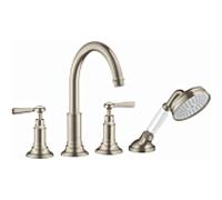 hansgrohe Axor Montreux match0 16554820 Ferrure de rebord pour carrelage à 4 trous, saillie 196 mm, avec poignées à levier, nickel brossé