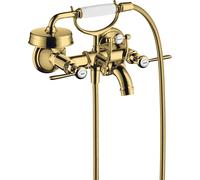hansgrohe AXOR Montreux Mitigeur bain douche 2 poignées, montage apparent, béqu'illes, saillie 220mm, 16551990, Couleur: Optique en or poli