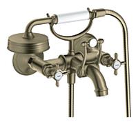 hansgrohe Axor Montreux Mitigeur de bain à 2 poignées 16540820 en saillie, saillie 224 mm, avec poignées en croix, nickel brossé