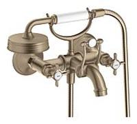 hansgrohe Axor Montreux Mitigeur de bain à 2 poignées 16540820 en saillie, saillie 224 mm, avec poignées en croix, nickel brossé