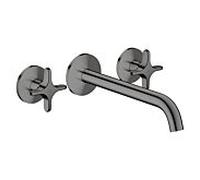 hansgrohe AXOR One 3 trous mitigeur lavabo 48140330 encastré, saillie 220 mm, montage mural avec rosaces, avec poignée croisée, chrome noir poli