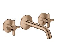 hansgrohe AXOR One robinetterie de lavabo 3 trous encastrée pour montage mural, bec 160mm, avec poignées croisillons, 48130300, Couleur: Rouge poli or