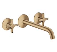 hansgrohe AXOR One robinetterie de lavabo 3 trous encastrée pour montage mural, bec 220mm, avec poignées croisillons, 48140140, Couleur: Bronze brossé