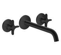hansgrohe AXOR One robinetterie de lavabo 3 trous encastrée pour montage mural, bec 220mm, avec poignées croisillons, 48140670, Couleur: noir mat
