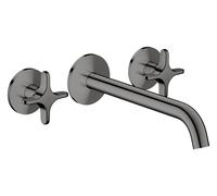hansgrohe AXOR One robinetterie de lavabo 3 trous encastrée pour montage mural, bec 220mm, avec poignées croisillons, 48140330, Couleur: Chrome noir poli