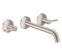hansgrohe AXOR One 3 trous mitigeur lavabo 48160800 encastré, saillie 220 mm, montage mural avec rosaces, avec poignée à levier, finition inox