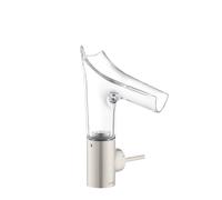 hansgrohe AXOR Starck V mitigeur monocommande de lavabo 140 avec bec verseur en verre et vidage escamotable, 12112800, Couleur: Acier inoxydable Optic