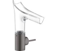 hansgrohe AXOR Starck V mitigeur monocommande de lavabo 140 avec bec verseur en verre et vidage escamotable, 12112340, Couleur: Chrome noir brossé