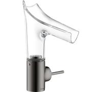 hansgrohe AXOR Starck V mitigeur monocommande de lavabo 140 avec bec verseur en verre et vidage escamotable, 12112330, Couleur: Chrome noir poli
