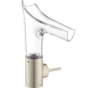 hansgrohe AXOR Starck V mitigeur monocommande de lavabo 140 avec bec verseur en verre et vidage escamotable, 12112820, Couleur: Nickel brossé