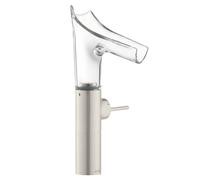 hansgrohe AXOR Starck V Mitigeur monocommande de lavabo 220 avec bec verseur en verre pour lavabos avec garniture de vidage, 12114800, Couleur: Acier inoxydable Optic