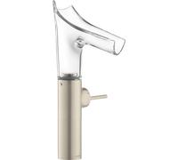 hansgrohe AXOR Starck V Mitigeur monocommande de lavabo 220 avec bec verseur en verre pour lavabos avec garniture de vidage, 12114820, Couleur: Nickel brossé