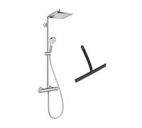Hansgrohe Colonne de douche Crometta E 240 EcoSmart + raclette de douche avec crochet de suspension, noir mat (27281000-HSC)