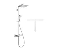 Hansgrohe Colonne de douche Crometta E 240 EcoSmart + raclette de douche silicone, crochet de suspension, blanc (27281000-HSB)