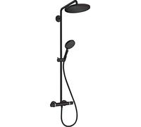 hansgrohe Croma Select S - Colonne de douche avec mitigeur thermostatique, douche pluie (280 mm) avec robinet baignoire, douchette (3 jets), support, flexible, barre et douche de tête ronde, Noir mat