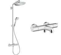 hansgrohe Croma Select S - Colonne de douche sans mitigeur, douche pluie 280 mm avec inverseur & Ecostat 1001 CL - Mitigeur baignoire thermostatique, Robinet de baignoire